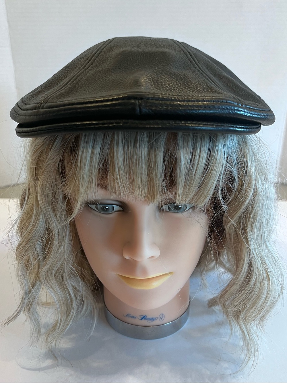 Vintage STETSON Leather Flat Cap Hat Black L/XL Made in USA